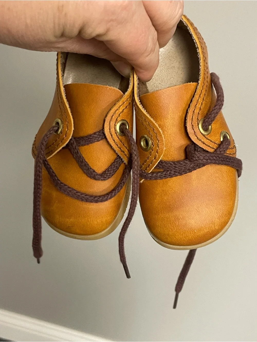 Vintage 1970s baby boy brown tie loafers shoes